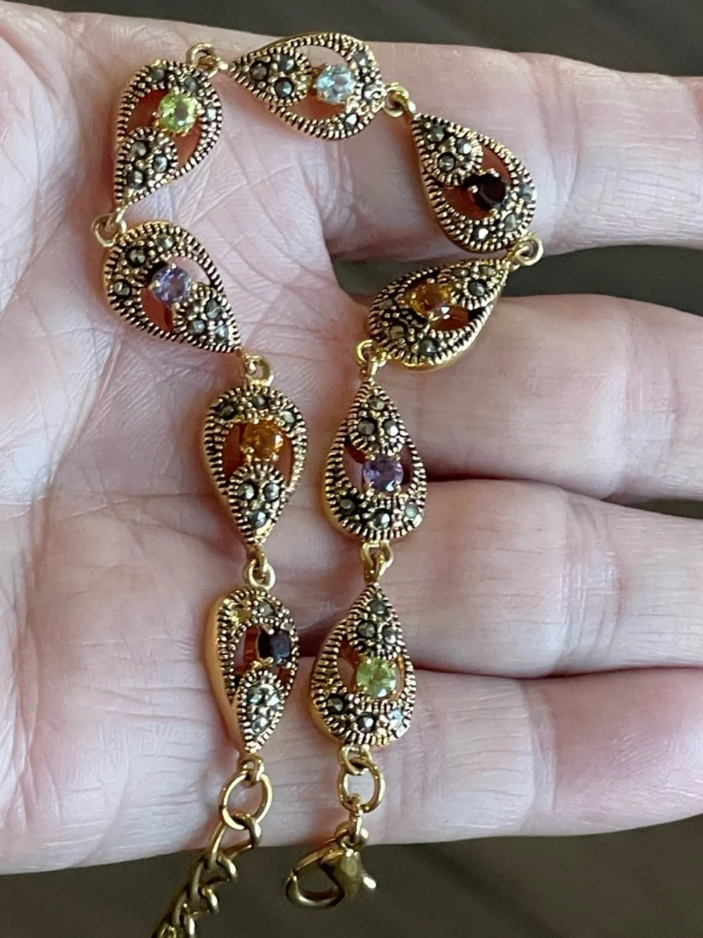 Gia Mele Gold Teardrop Bracelet with Multicolored Gemstones
